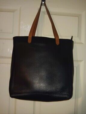 Madewell Black Leather Tote With Brown Shoulder Strap And Crossbody Strap
